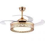 42 Inch Ceiling Fans 4 Retractable Blades LED Ceiling Fan Three Color Change Luxury Chandelier with Remote Control (Gold) (Gold)
