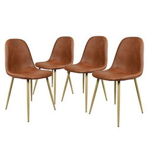 GreenForest Dining Chairs Set of 4, Washable Pu Cushion Seat Chair with Metal Legs for Kitchen Dining Room,Brown