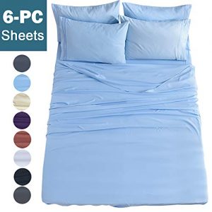 Shilucheng California King Size 6-Piece Bed Sheets Set Microfiber 1800 Thread Count Percale 16 Inch Deep Pockets Super Soft and Comforterble Wrinkle Fade and Hypoallergenic(California King,Lake Blue)