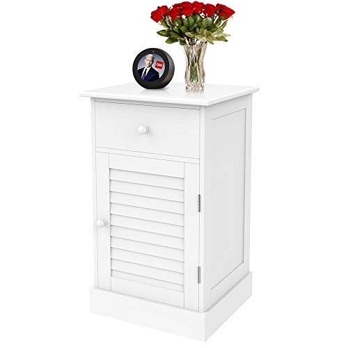 YAHEETECH Nightstand End Table with One Drawer and Slatted Door, Wooden Accent Table Sofa Bed Side Storage Cabinet White