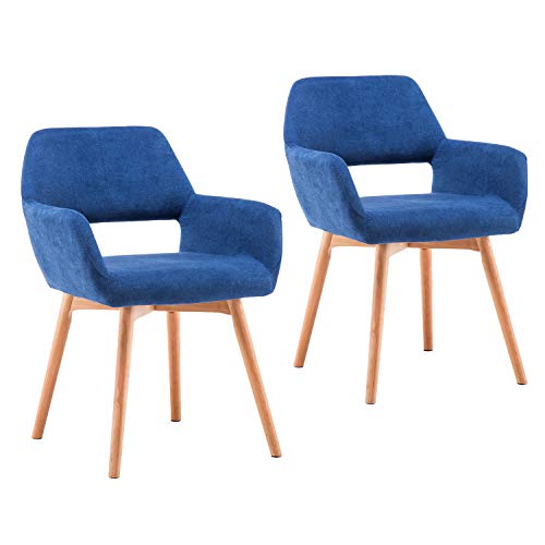 Homy Grigio Modern Living Dining Room Accent Arm Chairs Club Guest with Solid Wood Legs (Set of 2,Blue)