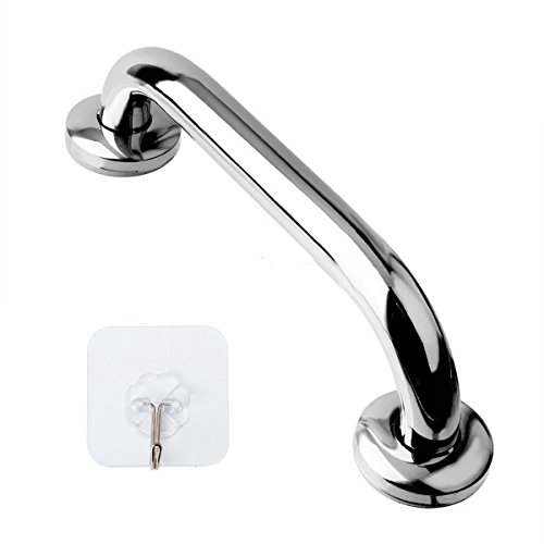 12 Inch Stainless Steel Shower Grab Bar - ZUEXT Shower Handle, Bathroom Balance Bar - Safety Hand Rail Support - Handicap, Elderly, Injury, Senior Assist Bath Handle (w/ Self-adhesive Stick-on Hook)