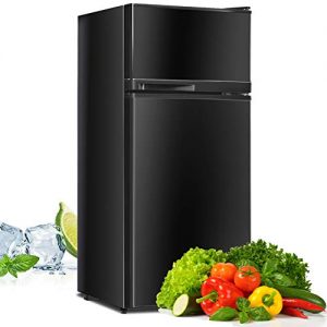 Compact Refrigerator, Safeplus 3.4 cu ft. Unit Cold-rolled Sheet Mini Refrigerator with freezer, Dorm fridge with Adjustable Removable Shelves (Black)