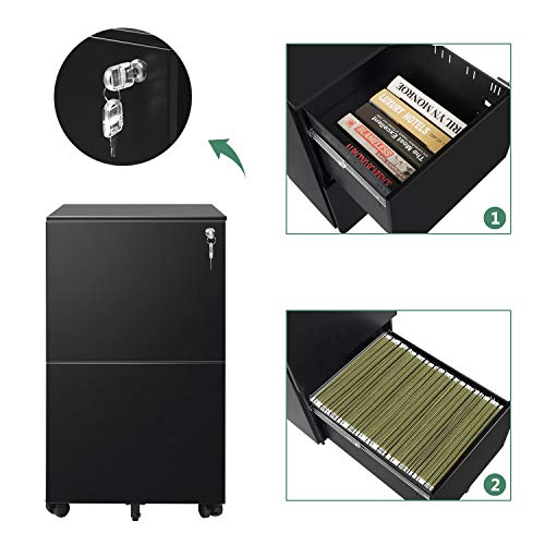 DEVAISE 2 Drawer Mobile File Cabinet with Lock DEVAISE 2 Drawer Mobile File Cabinet with Lock, Metal Filing Cabinet for Legal/Letter/A4 Size, Fully Assembled Except Wheels, Black.