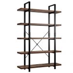 Homfa Bookshelf, 5-Tier Industrial Bookcase, Open Storage Display Shelves Organizer, Accent Furniture with Wood Grain Shelves and Metal Frame for Home Office, 47L x 13W x 70H