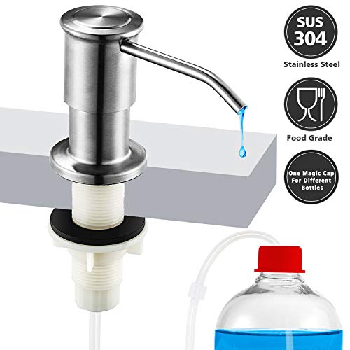 One Sight Soap Dispenser for Kitchen Sink and 47'' No-spill Extension Tube Kit, Stainless Steel, Kitchen Dish Soap Dispenser Pump In Sink Connects Directly To Soap Bottle