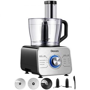 Food Processor, 12-Cup 600W Powerful Multi-Function Food Processor with LED light, Safe lock, 3 Speeds 6 Main Functions with Chopper Blade, Dough Blade, Shredder, Slicing Attachments, Silver