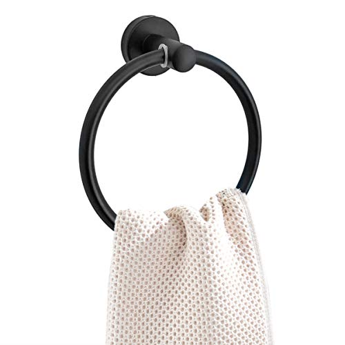 Black Towel Ring - Towel Holders for Bathroom - Shiny Black Hand Bath Towel Rings Hanger with Wall Mounted Hardware - Rustproof Round Hook Made from Stainless Steel (Drill Needed)