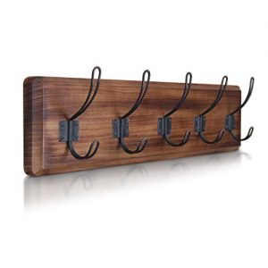 Rustic Coat Rack - Wall Mounted Wooden 24" Entryway Coat Hooks - 5 Rustic Hooks, Solid Pine Wood. Perfect Touch for Your Entryway, Kitchen, Bathroom. (Rustic Brown)