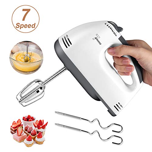 Hand Mixer Electric, 2020 New 7-Speed Hand-Held Electric Whisk, Lightweight Electric Hand Mixer Stainless Steel Egg Whisk with Egg Sticks and Dough Sticks for Whipping Cream, Cakes, Dough, ect