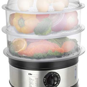 Elite Platinum EST-2301 Electric Food Steamer with BPA-Free 3 Tier Nested Trays w/Egg Rack, 650W Fast Heating, 8.5Qt, Stainless Steel