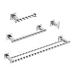 KLXHOME Bathroom Accessories Set 4-Piece Bath Hardware Kit Brushed Stainless Steel Wall Mount - Includes Double Towel Bar, Hand Towel Rack, Toilet Paper Holder, Robe Hook, BS02N4