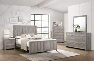 GTU Furniture Lyndon Weathered Light Grey Panel Bedroom Set (King, 6 Pc)
