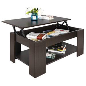 SUPER DEAL Lift Top Coffee Table w/Hidden Compartment and Storage Shelves Pop-Up Storage Cocktail Table