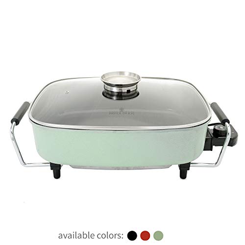 Paula Deen 15-inch (1400 Watt) Large Electric Skillet with Glass, Basting Lid; Easily Saute, Sear, Cook Casseroles, Brown Meats, Simple Temperature Dial with Keep Warm Feature, Wipe Clean Ceramic Coating (Mint)