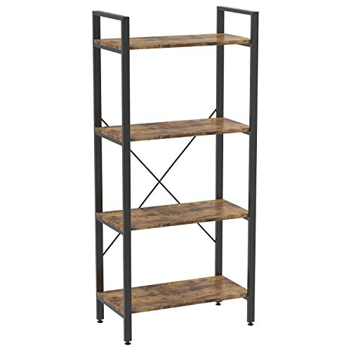IRONCK Bookshelf, 4-Tier Ladder Shelf, Industrial Bookcase Storage Rack for Living Room, Bedroom, Farm House, Kitchen, Office Rustic Home Decor