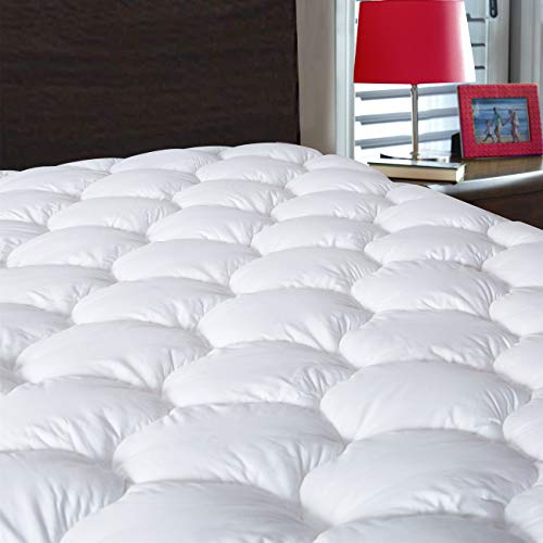 DROVAN Waterproof Mattress Pad Cover King Size - Breathable Soft Fluffy - Pillow Top Cotton Top Down Alternative Filling Cooling Mattress Topper