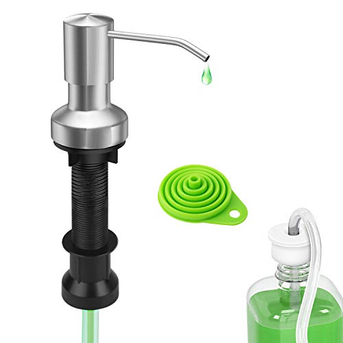 Kitchen Sink Soap Dispenser Brushed Nickel Countertop Soap Dispenser pump With 41" Extension Tube kit and 17 oz Bottle,Collapsible Funnel