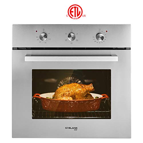 Electric Single Wall Oven, GASLAND Chef ES606MS 24" Built-in Electric Ovens, 240V 2000W 2.3Cu.f 6 Cooking Functions Wall Oven, Mechanical Knobs Control, Stainless Steel Finish