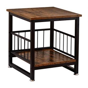 WAYTRIM Vintage Nightstands, Industrial-Style Side Table for Living Room, Stable Metal Frame Wooden End Table with Large Storage Rack