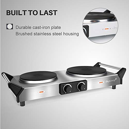 Duxtop Hot Plate, Portable Electric Cooktop Cast Tron Stovetop Duxtop Scorching Plate, Moveable Electrical Cooktop Forged Tron Stovetop, Stainless Metal Electrical Double Burner with Handles, Adjustable Temperature Management.