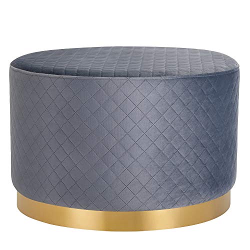 BIRDROCK HOME Round Grey Velvet Ottoman Foot Stool with Lattice Design – Soft Large Padded Stool – Gold Trim - Coffee Table - Great for The Living Room or Bedroom – Decorative Furniture – Foot Rest