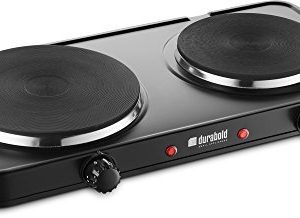 Kitchen Countertop Cast-Iron Double Burner - Stainless Steel Body – Sealed Burners - Ideal for RV, Small Apartments, Camping, Cookery Demonstrations, or as an Extra Burner – by Durabold
