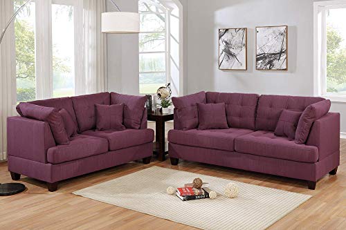 Bobkona 2-Pcs Sofa and Loveseat Purple Bobkona 2-Pcs Couch and Loveseat Purple