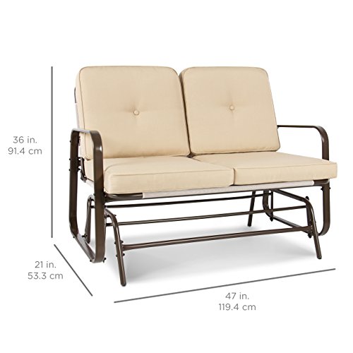 Best Choice Products 2-Person Outdoor Patio Glider Loveseat Rocking Chair Finest Alternative Merchandise 2-Individual Outside Patio Glider Loveseat Rocking Chair w/UV-Resistant Cushions - Beige.