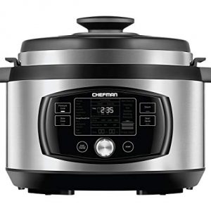 Chefman Multi-Function Oval Pressure Cooker 8 Quart Extra Large Programmable Multicooker, 18 Presets to Slow Cook, Sauté, Steam, Sear, Nonstick Pot, Accessories & Recipe Book Included, Stainless Steel