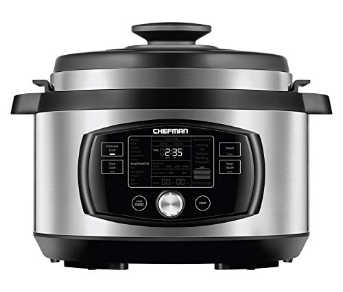 Chefman Multi-Function Oval Pressure Cooker 8 Quart Extra Large Programmable Multicooker, 18 Presets to Slow Cook, Sauté, Steam, Sear, Nonstick Pot, Accessories & Recipe Book Included, Stainless Steel