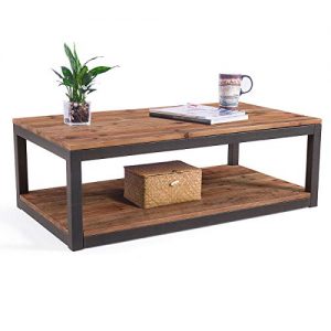 Care Royal Vintage Industrial Farmhouse 43.3 inches Coffee Table with Storage Shelf for Living Room, Accent Cocktail Table, Real Natural Reclaimed Wood, Sturdy Rustic Brown Metal Frame, Easy Assembly