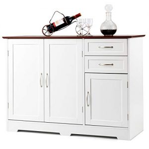 Giantex Buffet Server Sideboard Storage Cabinet Console Table Tableware Organizer Kitchen Dining Room Furniture, Entryway Cupboard with 2-Door Cabinet and 2 Drawers (White & Vermilion)