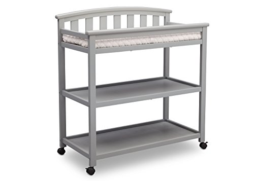 Delta Children Arch Top Changing Table with Wheels and Changing Pad, Grey