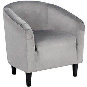 YAHEETECH Velvet Arm Chair Home Modern Club Chair Accent Chair Upholstered Barrel Chair Gray