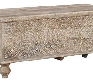 Signature Design by Ashley - Fossil Ridge Storage Bench - Medallion Carvings - Antique White Finish