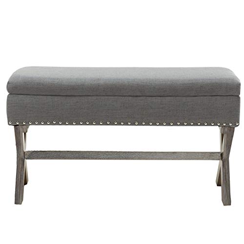 chairus Fabric Upholstered Storage Entryway Bench chairus Fabric Upholstered Storage Entryway Bench, Gray 36 inch Bedroom Bench Seat with X-Shaped Wood Legs for Living Room, Foyer or Hallway.