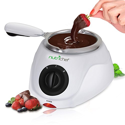 Chocolate Melting Warming Fondue Set - 25W Electric Choco Melt / Warmer Machine Set w/ Keep Warm Dipping function & Removable Pot, Melts Chocolate, Candy, Butter, Cheese- NutriChef PKFNMK14,White