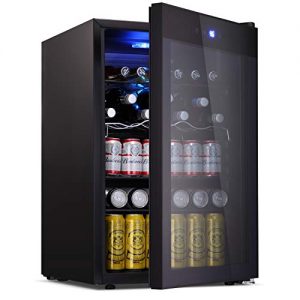 BOSSIN Beverage Refrigerator and Cooler, 120 Can Capacity with Smoky Gray Glass Door for Soda Beer or Wine,Compressor Touch Panel Digital Temperature Display for Home, Office, Bar(4.5 cu.ft)