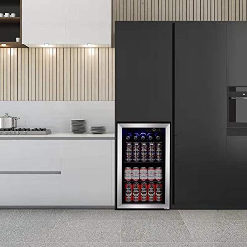 Joy Pebbe Beverage Cooler and Refrigerator with Glass Door Pleasure Pebbe Beverage Cooler and Fridge with Glass Door (3.2 cu.ft, Stainless Black).