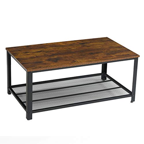 YMYNY Industrial Coffee Table, 2 Tier Cocktail Table, Metal Frame Living Room Sofa Table, Wood Look Home Storage Accent Furniture, Easy Assembly, Rustic Brown UTMJ012H