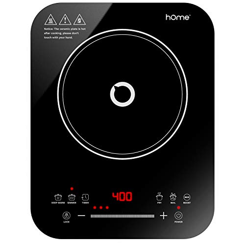 hOmeLabs Portable Induction Cooktop - Powerful Single Burner Electric Countertop Stove with Smooth Glass Surface - Features 10 Heating Levels, 6 Cook Modes, Touch Controls and Child Safety Lock