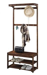 SEIRIONE Bamboo Coat Rack Shoe Bench, 5 in 1 Design, Hall Tree Entryway Shelf, 10 Hooks, 1 Top Shelf,Easy Assembly, Vintage