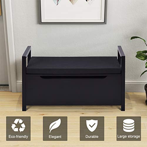 Giantex Shoe Storage Bench with Cushion, Entryway Storage Benches Giantex Shoe Storage Bench with Cushion, Entryway Storage Benches, End of Bed Bench for Bedroom, Wood Shoe Bench with Seat (Black).