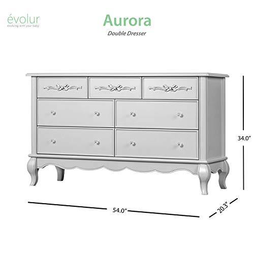 Evolur Aurora 7 Drawer Double Dresser in Akoya Grey Pearl Evolur Aurora 7 Drawer Double Dresser in Akoya Gray Pearl/ Silver Mist.