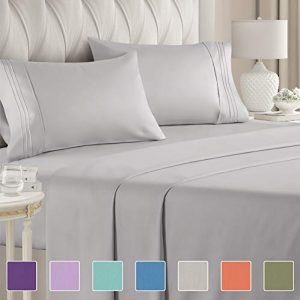 Queen Size Sheet Set - 4 Piece Set - Hotel Luxury Bed Sheets - Extra Soft - Deep Pockets - Easy Fit - Breathable & Cooling - Wrinkle Free - Comfy – Light Grey Bed Sheets - Queens Sheets – 4 PC