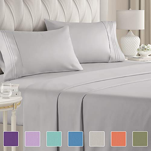 Queen Size Sheet Set - 4 Piece Set - Hotel Luxury Bed Sheets - Extra Soft - Deep Pockets - Easy Fit - Breathable & Cooling - Wrinkle Free - Comfy – Light Grey Bed Sheets - Queens Sheets – 4 PC
