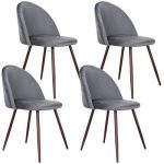 HOMECHO Accent Dining Chairs Set, Velvet Kitchen Side Chairs with Sturdy Metal Legs, Upholstered Modern Chairs with Thick Padded Seat for Dining Room/Living Room, Set of 4, Grey