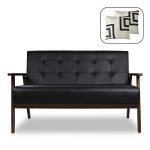 Mid-Century Modern Solid Loveseat Sofa Upholstered Faux Leather Couch 2-Seat Wood Armchair Living Room/Outdoor Lounge Chair,50”W