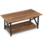 GreenForest Coffee Table Industrial Metal Legs with Storage Shelf for Living Room 43.3" x 23.6", Easy Assembly, Rustic Walnut